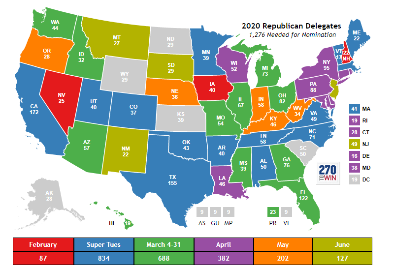republican delegate count by state map 2020 Republican Presidential Nomination republican delegate count by state map