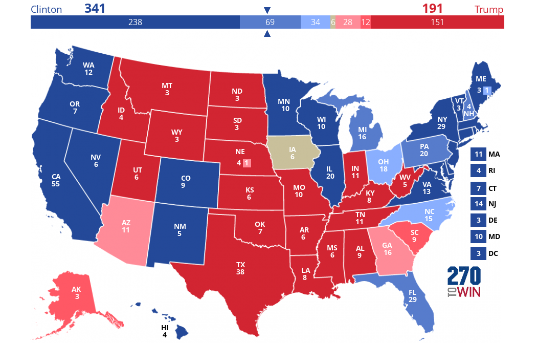 PEC Electoral Map: Clinton Outperforms Polls - 270toWin