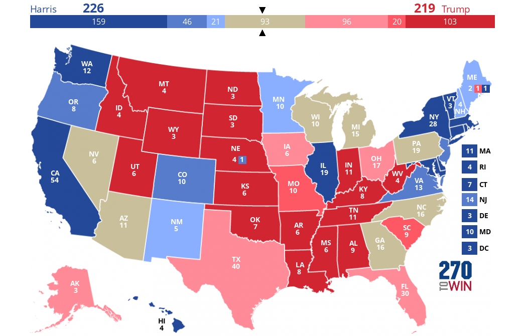 2024 Electoral Map Based on Polls