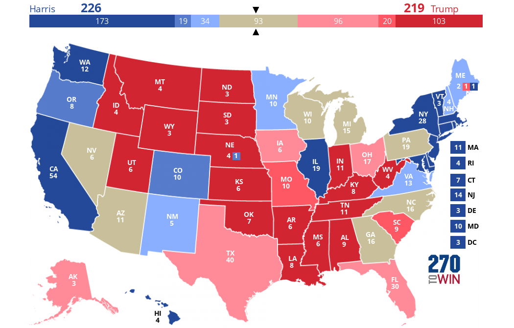 Harris Trump 2024 Electoral Map Based on Polls 270toWin