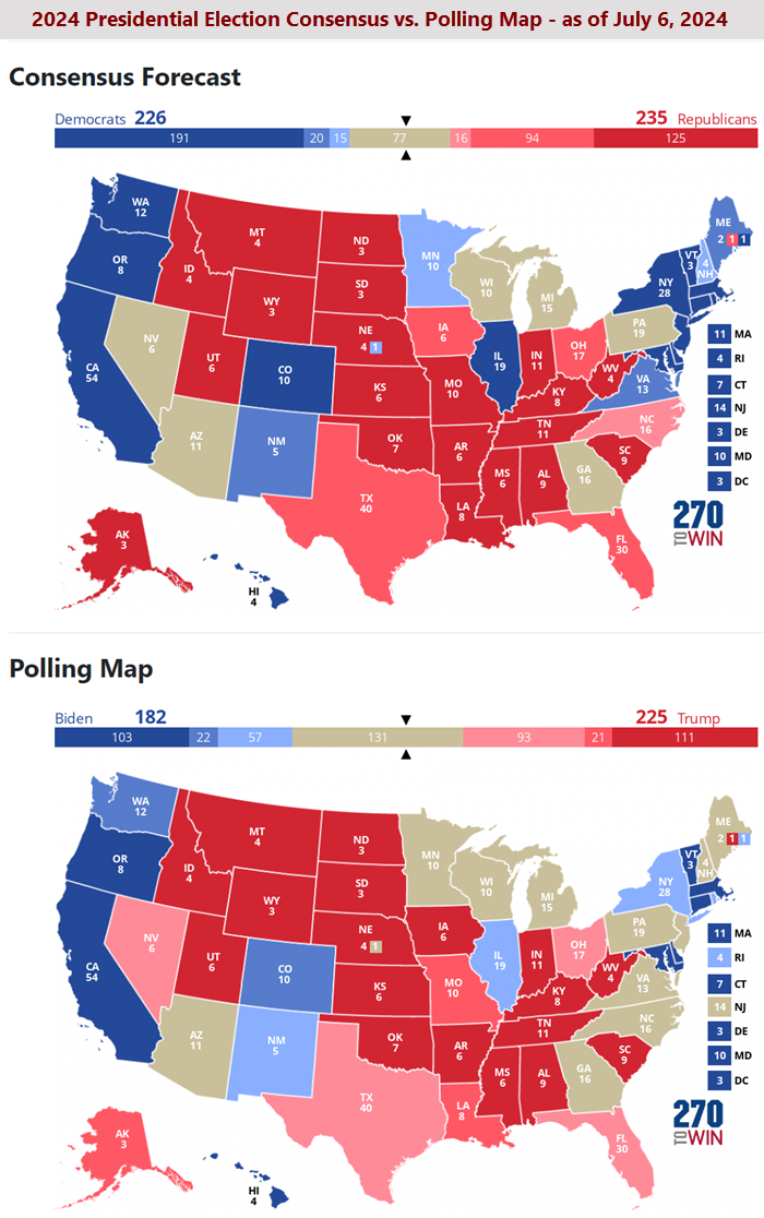 Electoral Maps Compare The Consensus Forecast To Polling 270towin